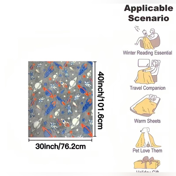 NIP Soft Glow In The Dark Astronaut/Space Blanket - Picture 5 of 5